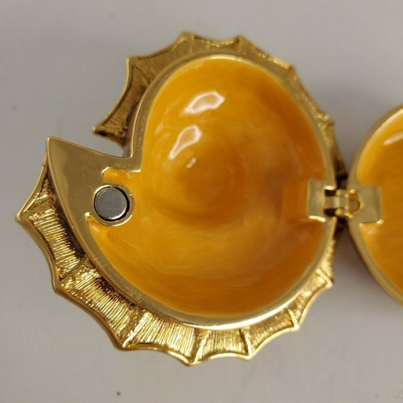 Bejeweled Enamel Inlay Sea Shell Hinged Trinket Box Rhinestones Gold - Picture 7 of 10